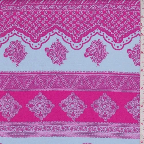 1 1/4 YD PC-Pale Periwinkle/Raspberry Paisley Stripe Rayon Challis Fabric