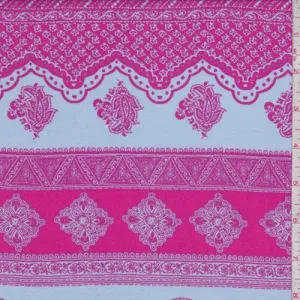 1 1/4 YD PC-Pale Periwinkle/Raspberry Paisley Stripe Rayon Challis Fabric