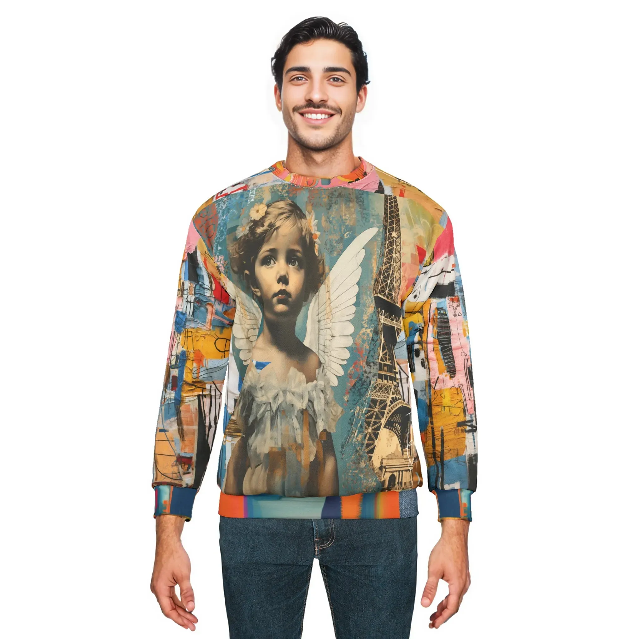 Angels in Paris Graffiti Art Mid-Weight Polyester Unisex Sweatshirt (Gold Label)