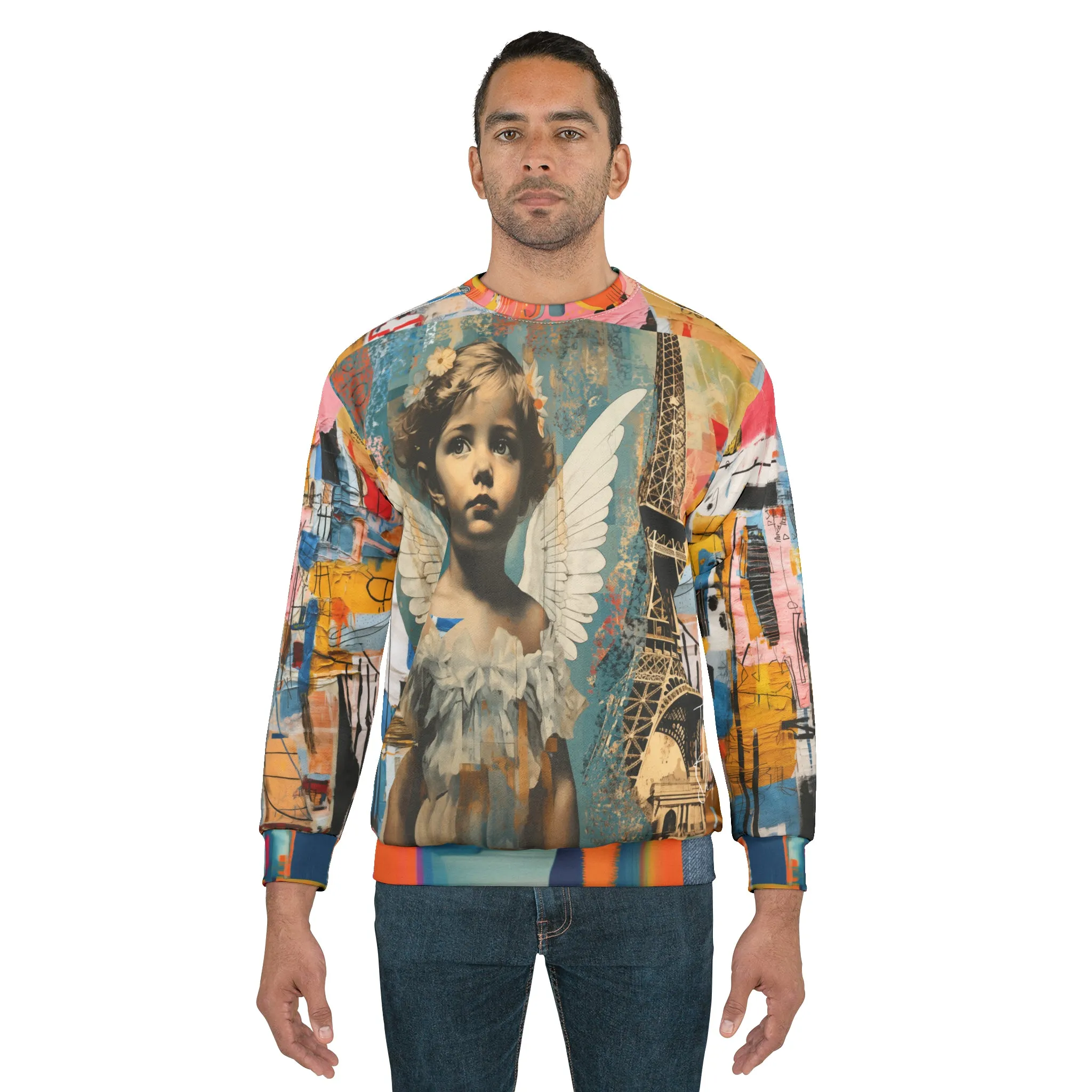Angels in Paris Graffiti Art Mid-Weight Polyester Unisex Sweatshirt (Gold Label)