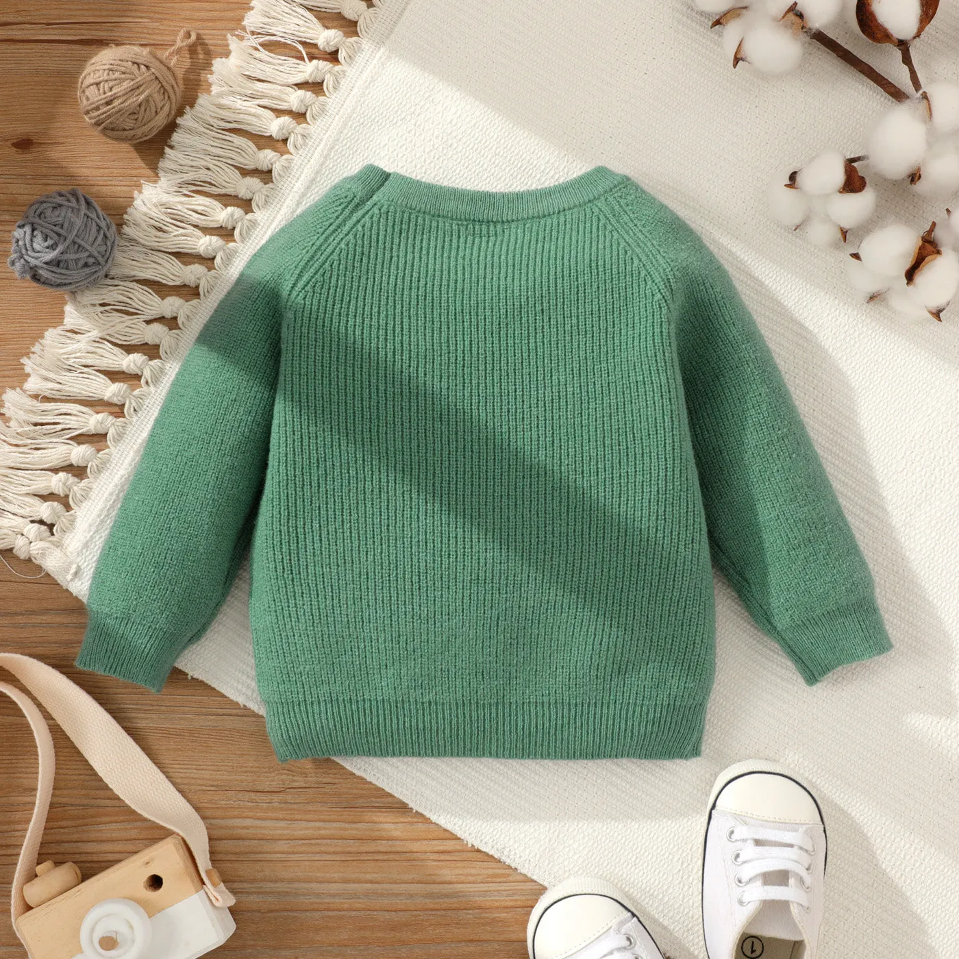 Baby Girl Solid Round Neck Long-sleeve Knitted Pullover Sweater