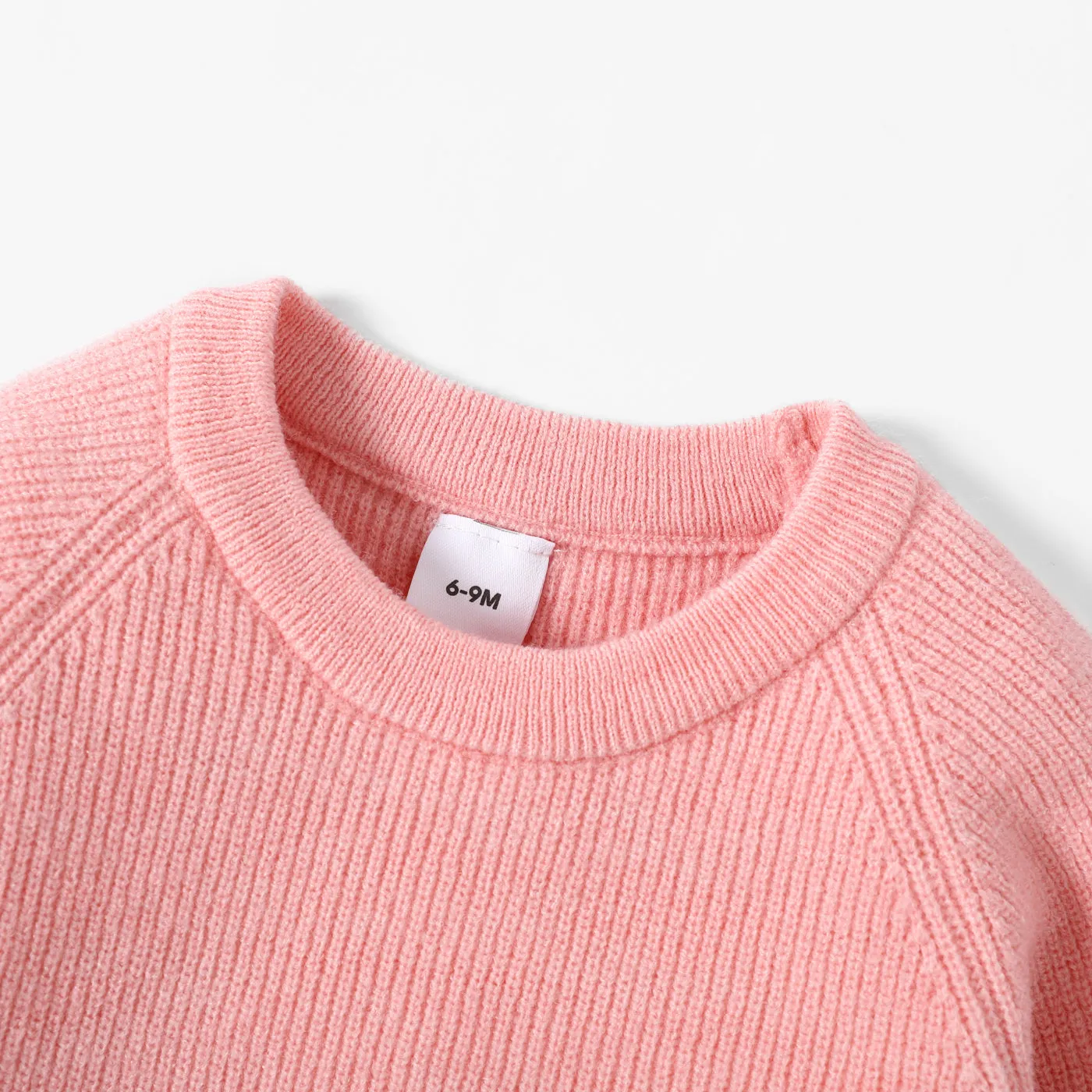 Baby Girl Solid Round Neck Long-sleeve Knitted Pullover Sweater