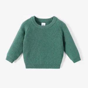Baby Girl Solid Round Neck Long-sleeve Knitted Pullover Sweater
