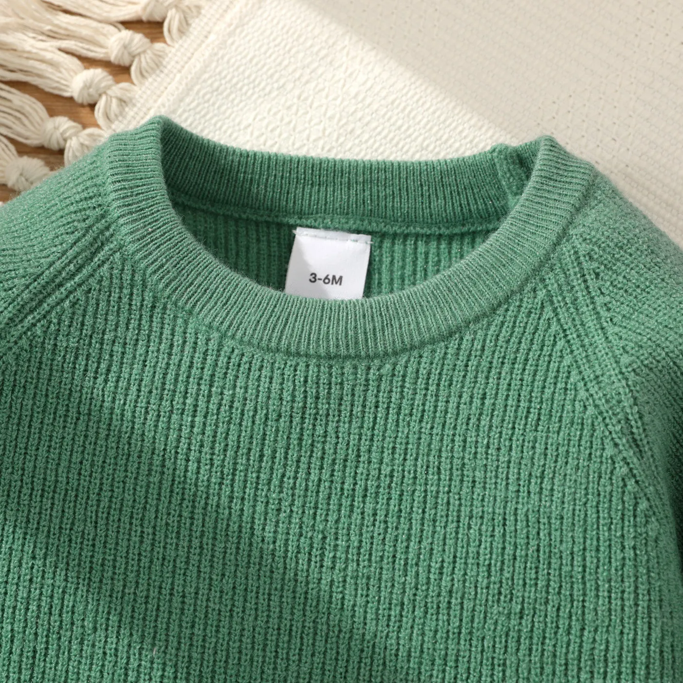 Baby Girl Solid Round Neck Long-sleeve Knitted Pullover Sweater
