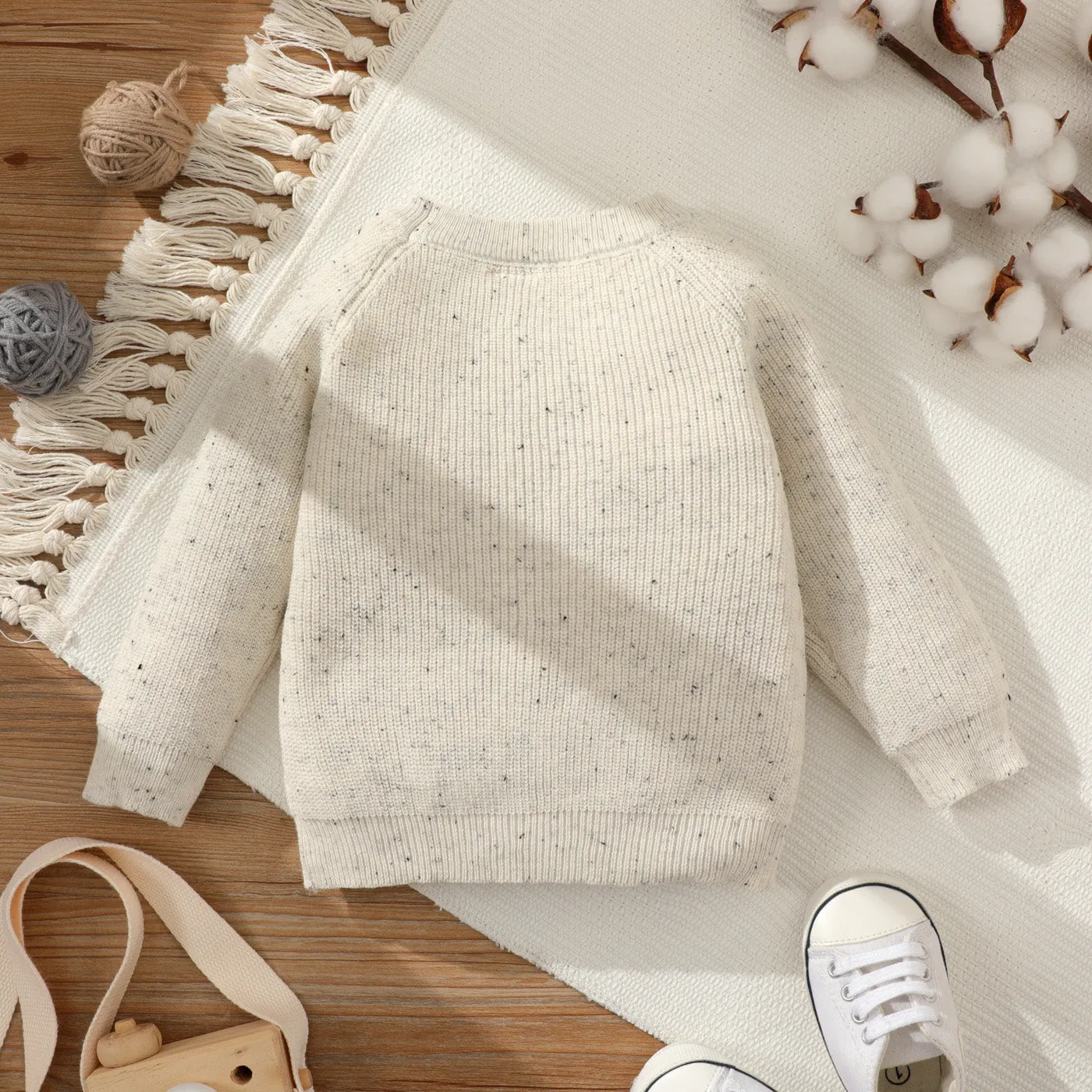 Baby Girl Solid Round Neck Long-sleeve Knitted Pullover Sweater