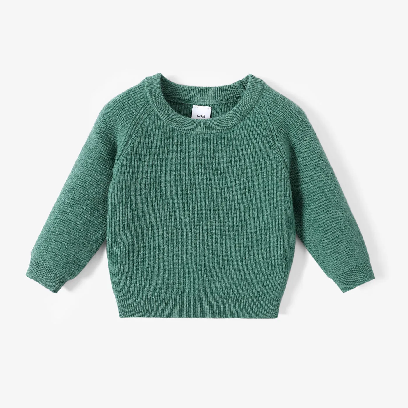 Baby Girl Solid Round Neck Long-sleeve Knitted Pullover Sweater