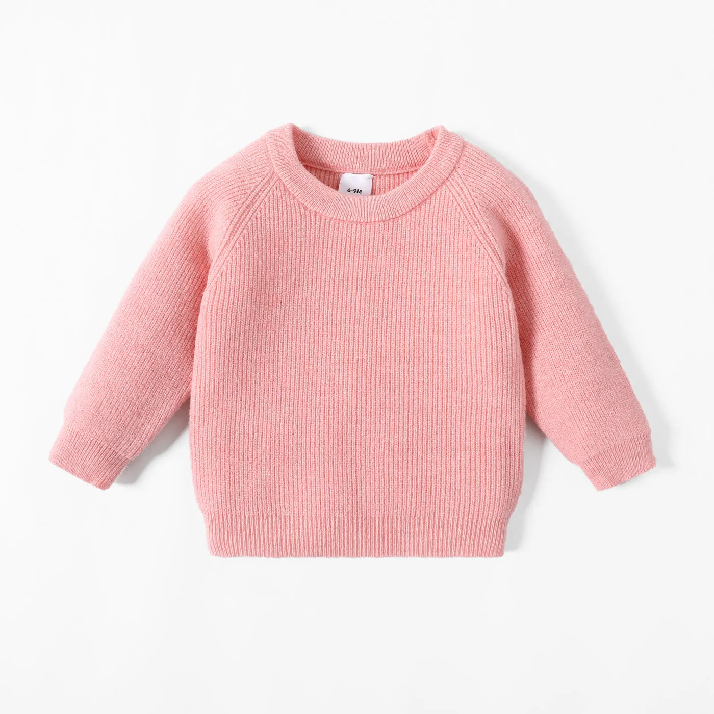 Baby Girl Solid Round Neck Long-sleeve Knitted Pullover Sweater