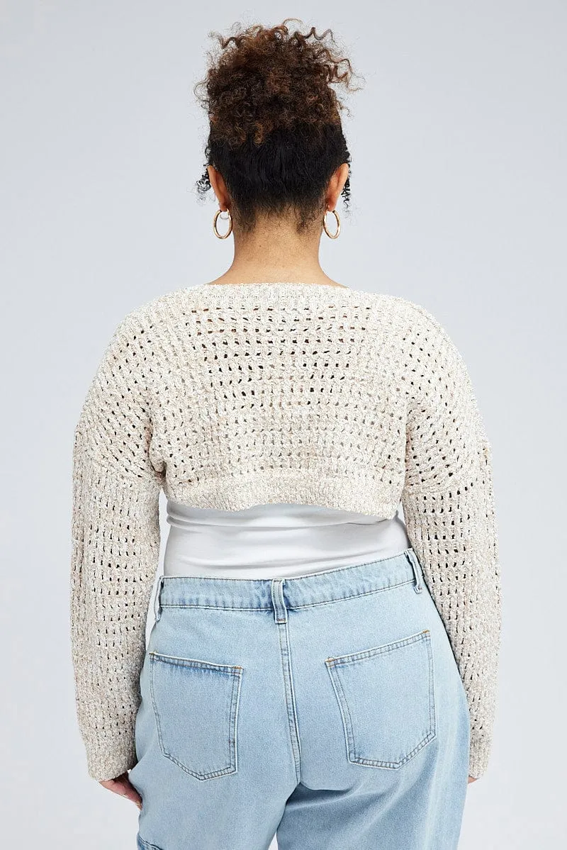 Beige Knit Shrug Long Sleeve