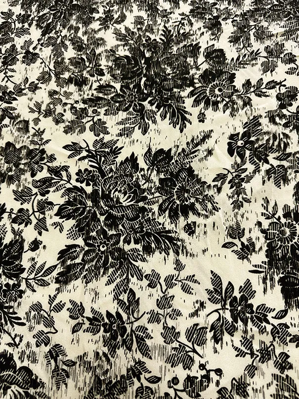 Black and Ivory Floral Georgette Fabric