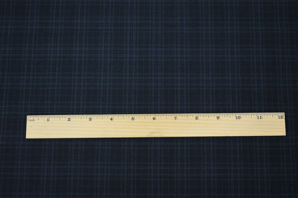 Black-Gray-Blue Wool Polyester Plaid Woven Shirting Fabric
