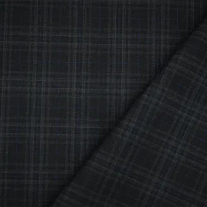 Black-Gray-Blue Wool Polyester Plaid Woven Shirting Fabric