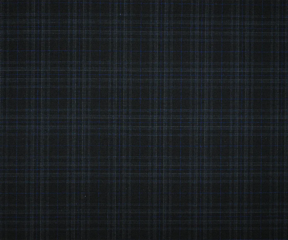 Black-Gray-Blue Wool Polyester Plaid Woven Shirting Fabric