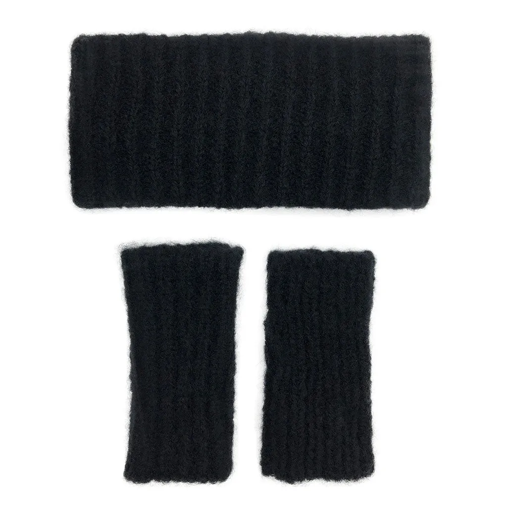 Black Ribbed Alpaca Ear Warmer - Handmade & Fair Trade