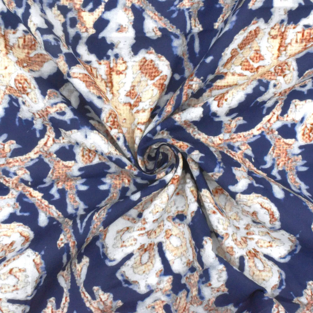 Blue-Beige-Multi Famous Designer Baroque Floral Printed Cotton Lawn Fabric
