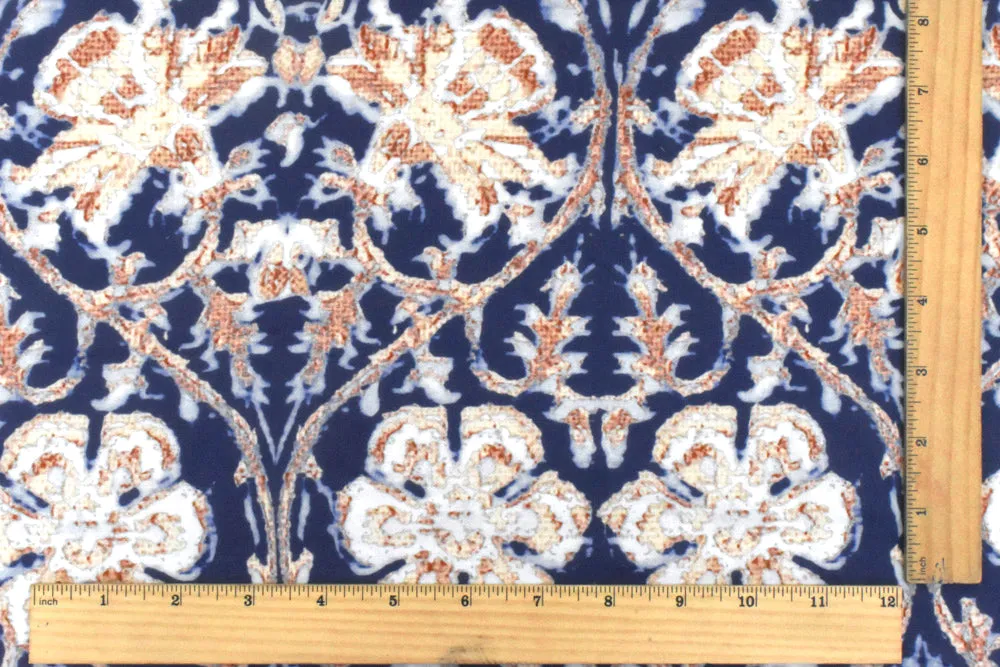 Blue-Beige-Multi Famous Designer Baroque Floral Printed Cotton Lawn Fabric