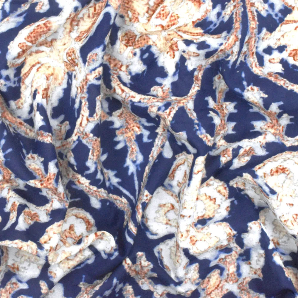 Blue-Beige-Multi Famous Designer Baroque Floral Printed Cotton Lawn Fabric