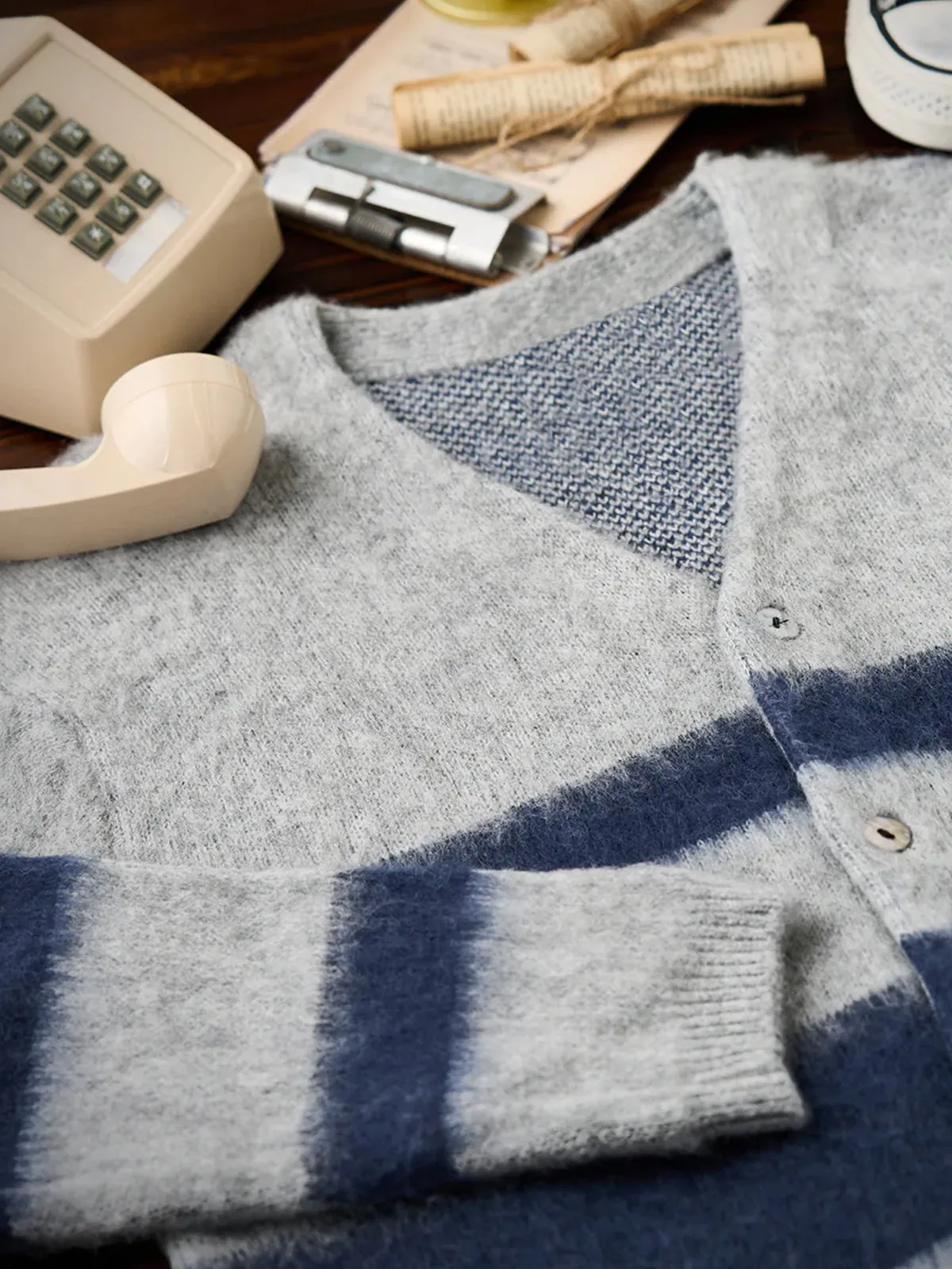 Brushed Wool-Blend Striped Knitted Cardigan