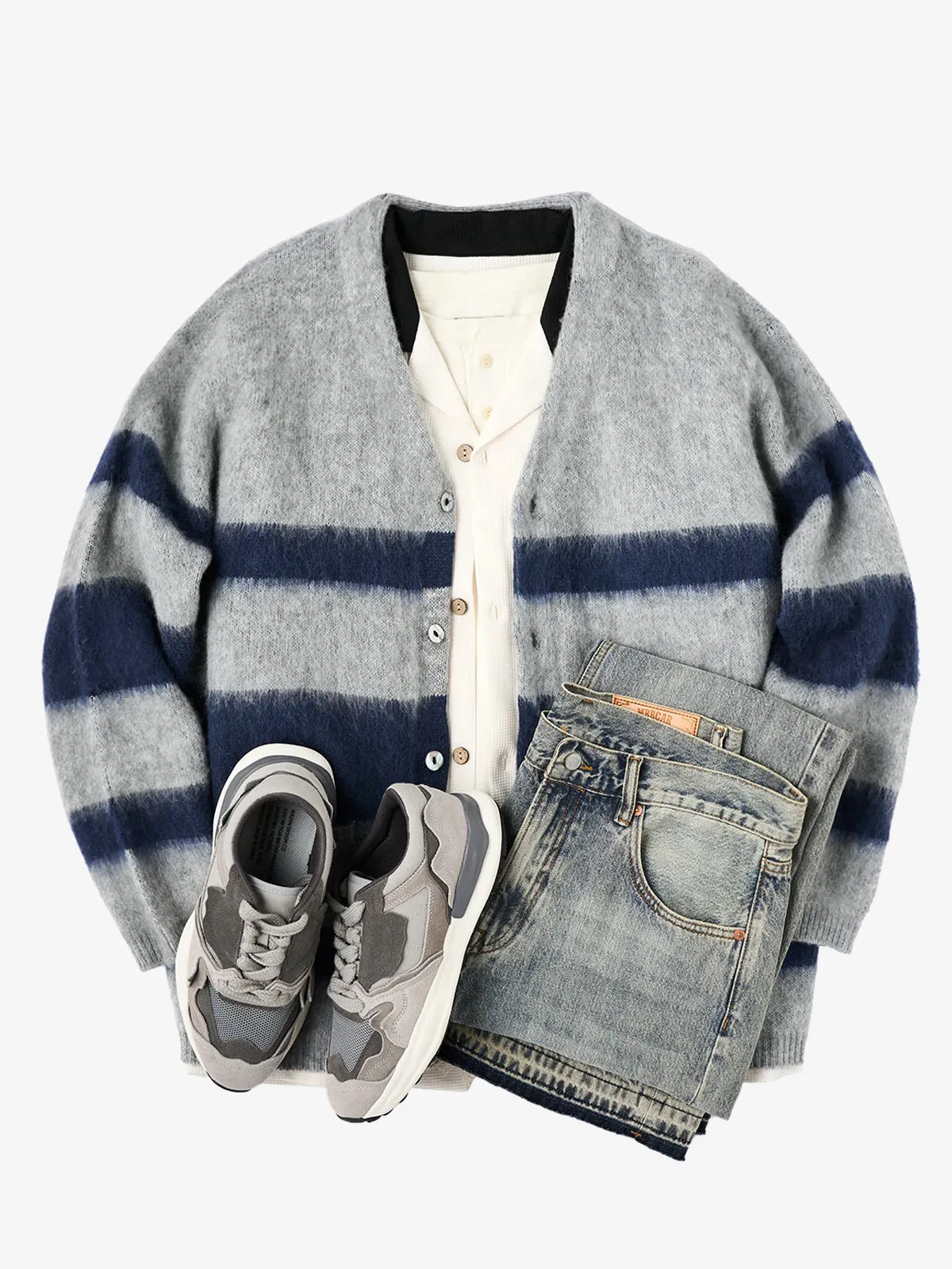 Brushed Wool-Blend Striped Knitted Cardigan