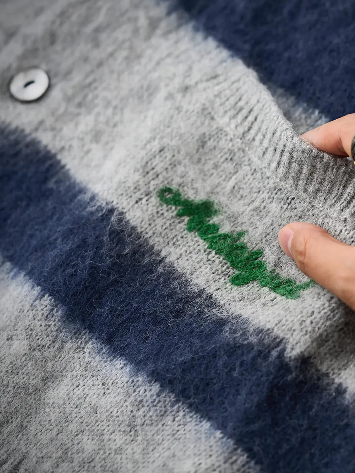 Brushed Wool-Blend Striped Knitted Cardigan