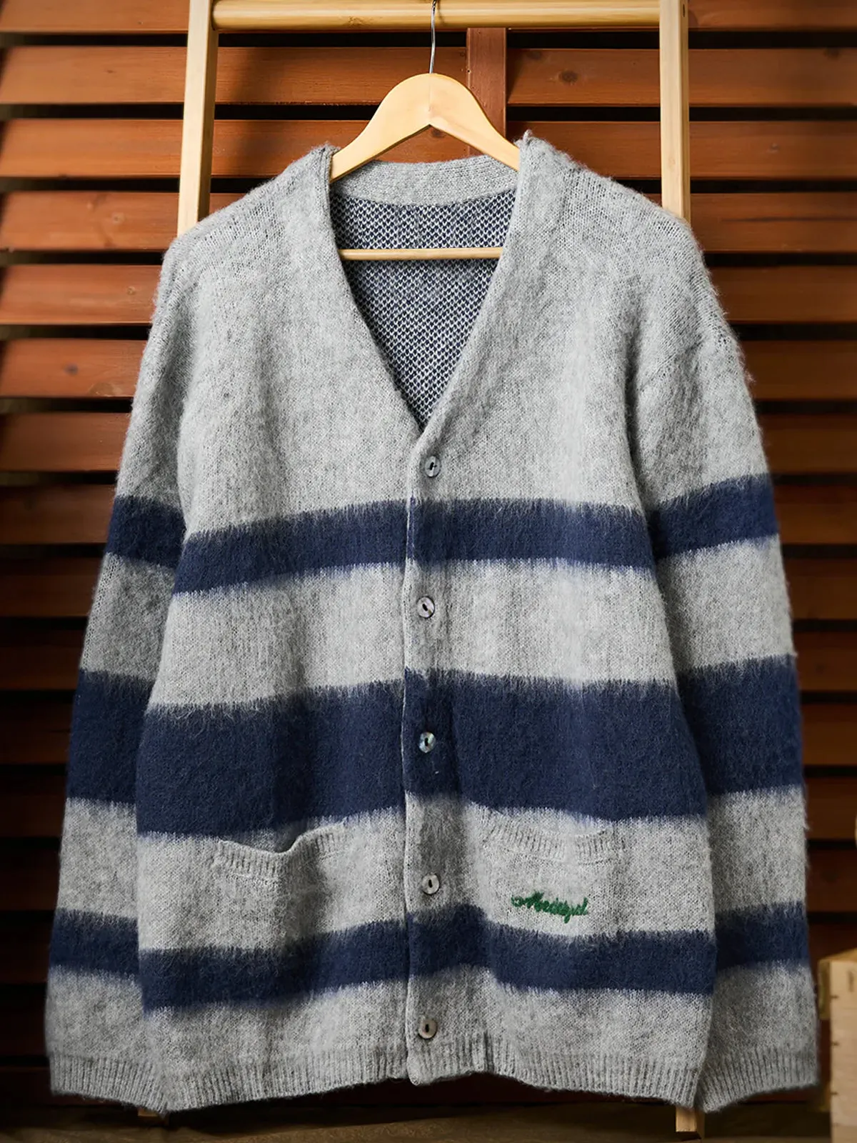 Brushed Wool-Blend Striped Knitted Cardigan