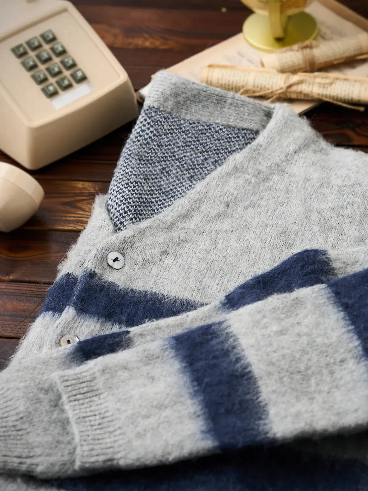 Brushed Wool-Blend Striped Knitted Cardigan