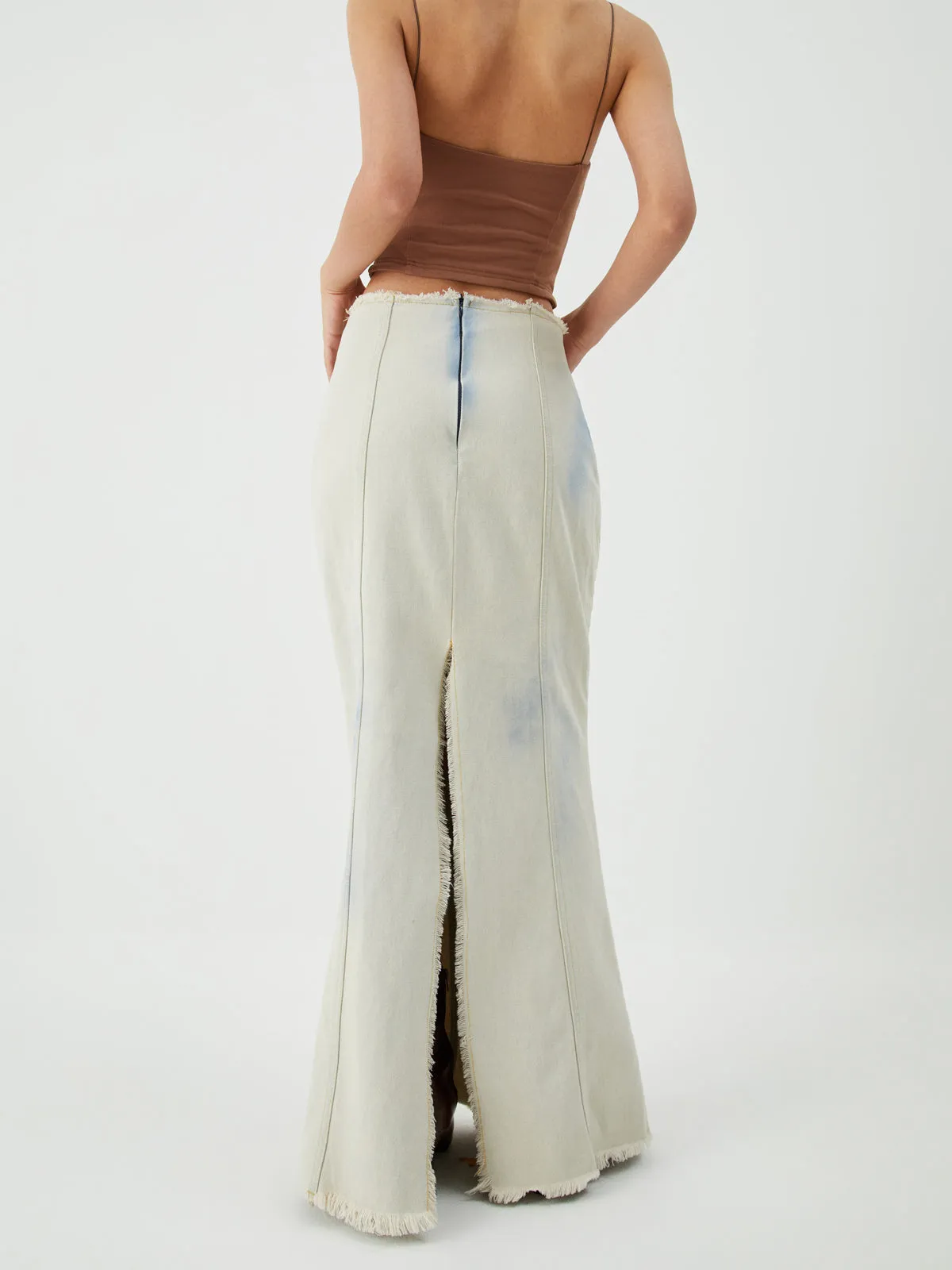 Cotton Minimalism Washed Trendy Denim Maxi Skirt