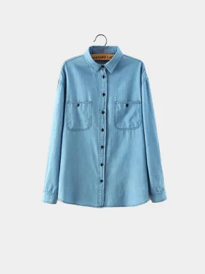 Custom Long Sleeve Light Blue Blouses