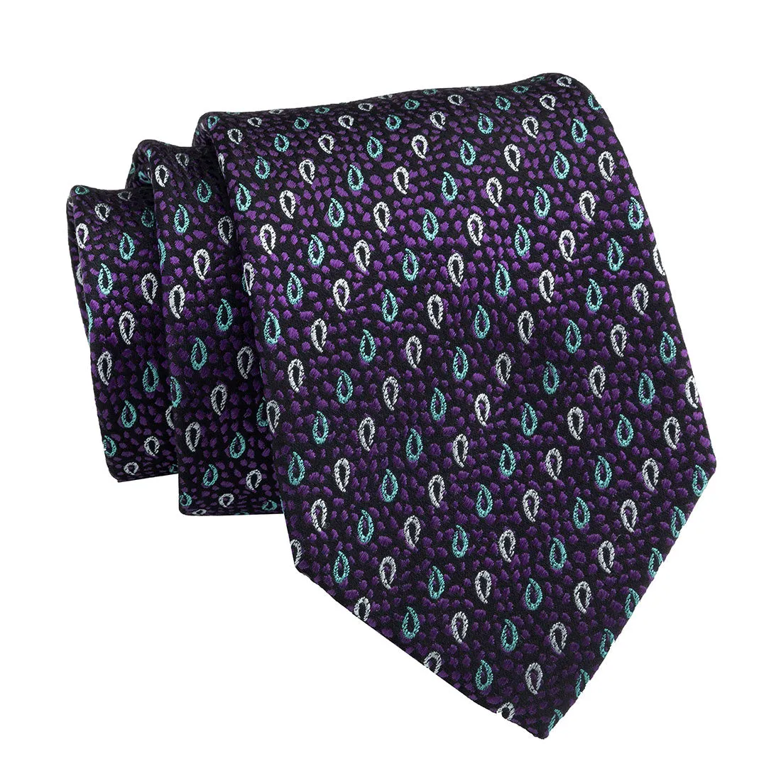 Danbury Paisley Silk Tie, Purple / Turquoise / Silver