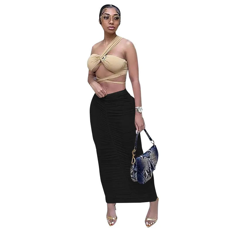 Europe Women Trendy Sexy Solid Colored Hip Flattering Skirt