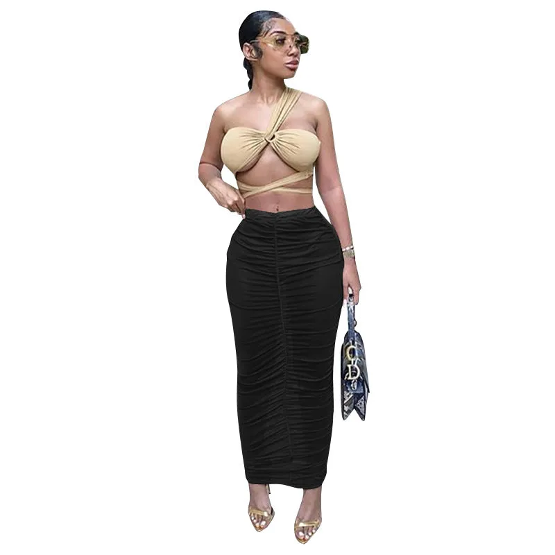 Europe Women Trendy Sexy Solid Colored Hip Flattering Skirt