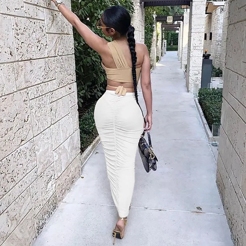Europe Women Trendy Sexy Solid Colored Hip Flattering Skirt