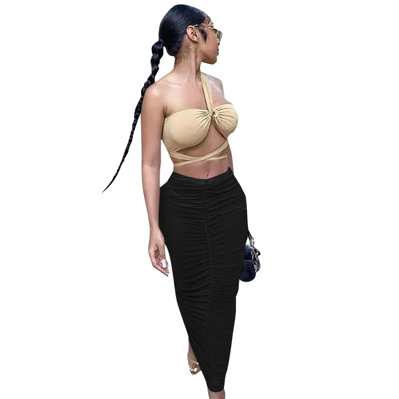 Europe Women Trendy Sexy Solid Colored Hip Flattering Skirt