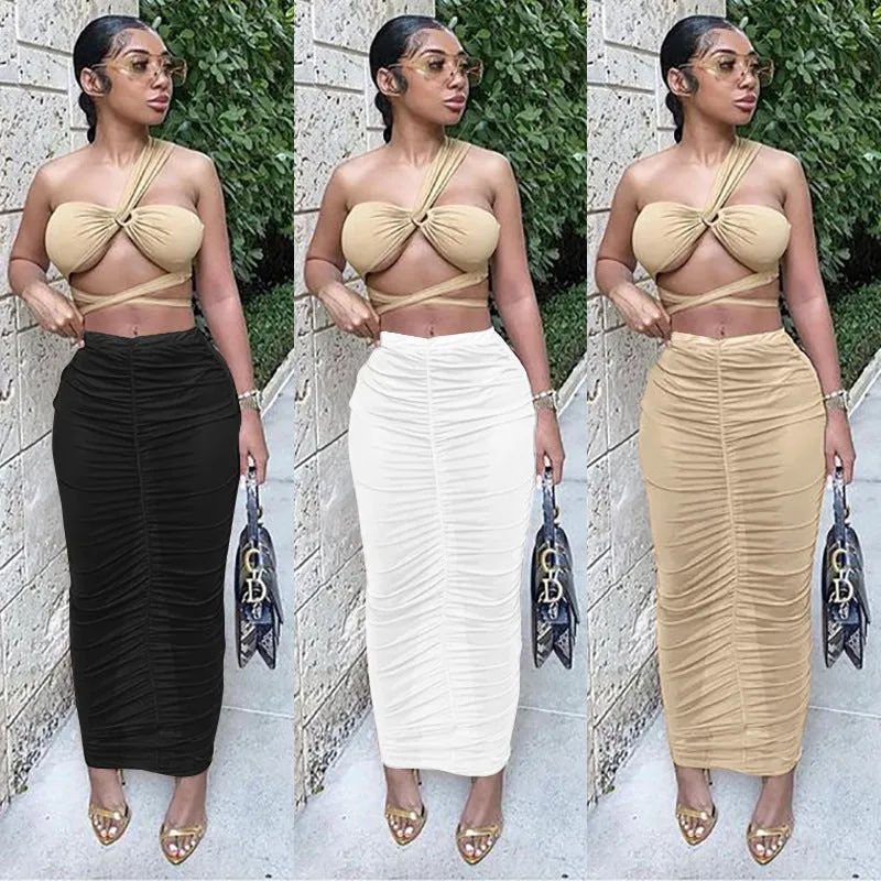 Europe Women Trendy Sexy Solid Colored Hip Flattering Skirt