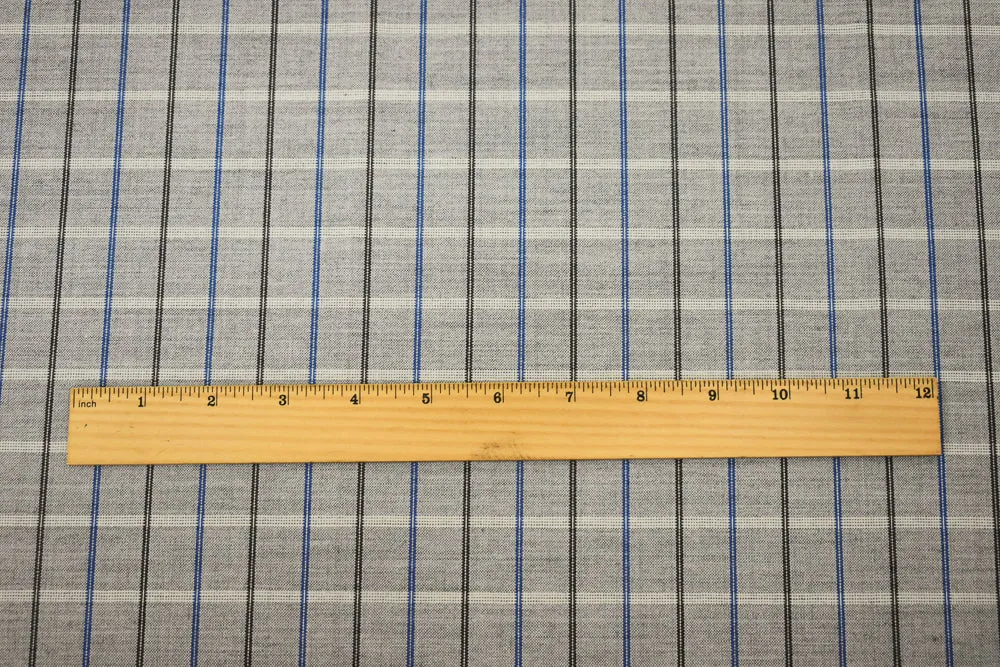 Gray-Blue-Multi Poly Wool Check Plaid Woven Shirting Fabric