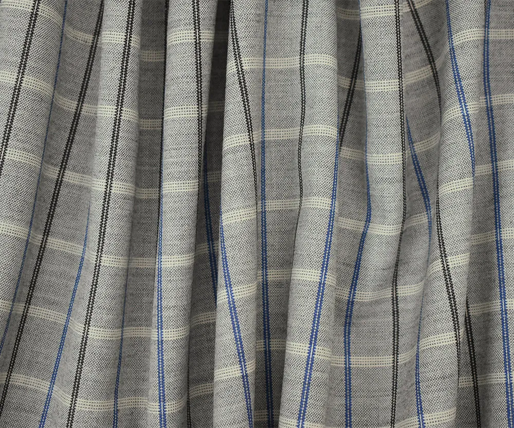 Gray-Blue-Multi Poly Wool Check Plaid Woven Shirting Fabric