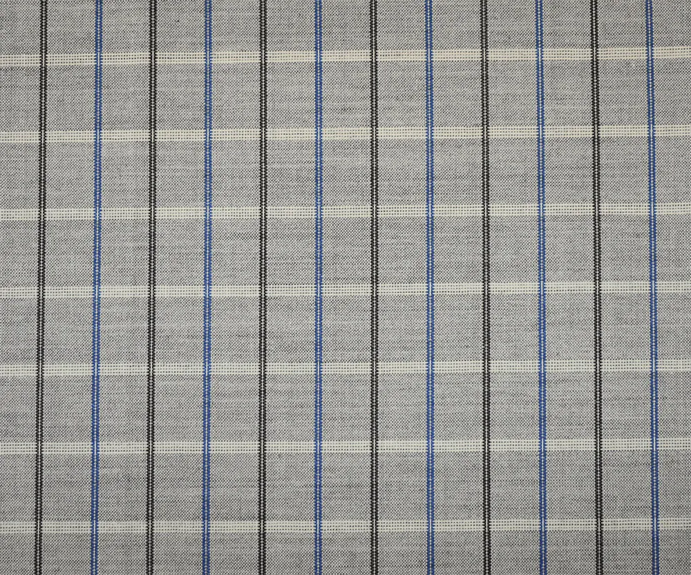 Gray-Blue-Multi Poly Wool Check Plaid Woven Shirting Fabric