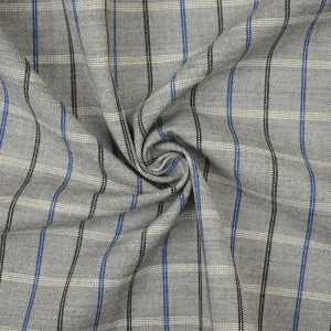 Gray-Blue-Multi Poly Wool Check Plaid Woven Shirting Fabric