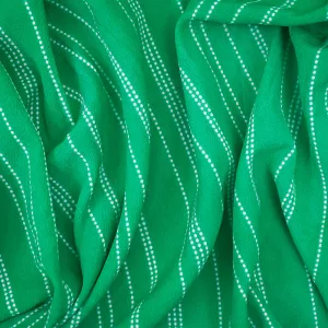 Green-White Dotted Stripe Printed Crepe Georgette Woven Fabric