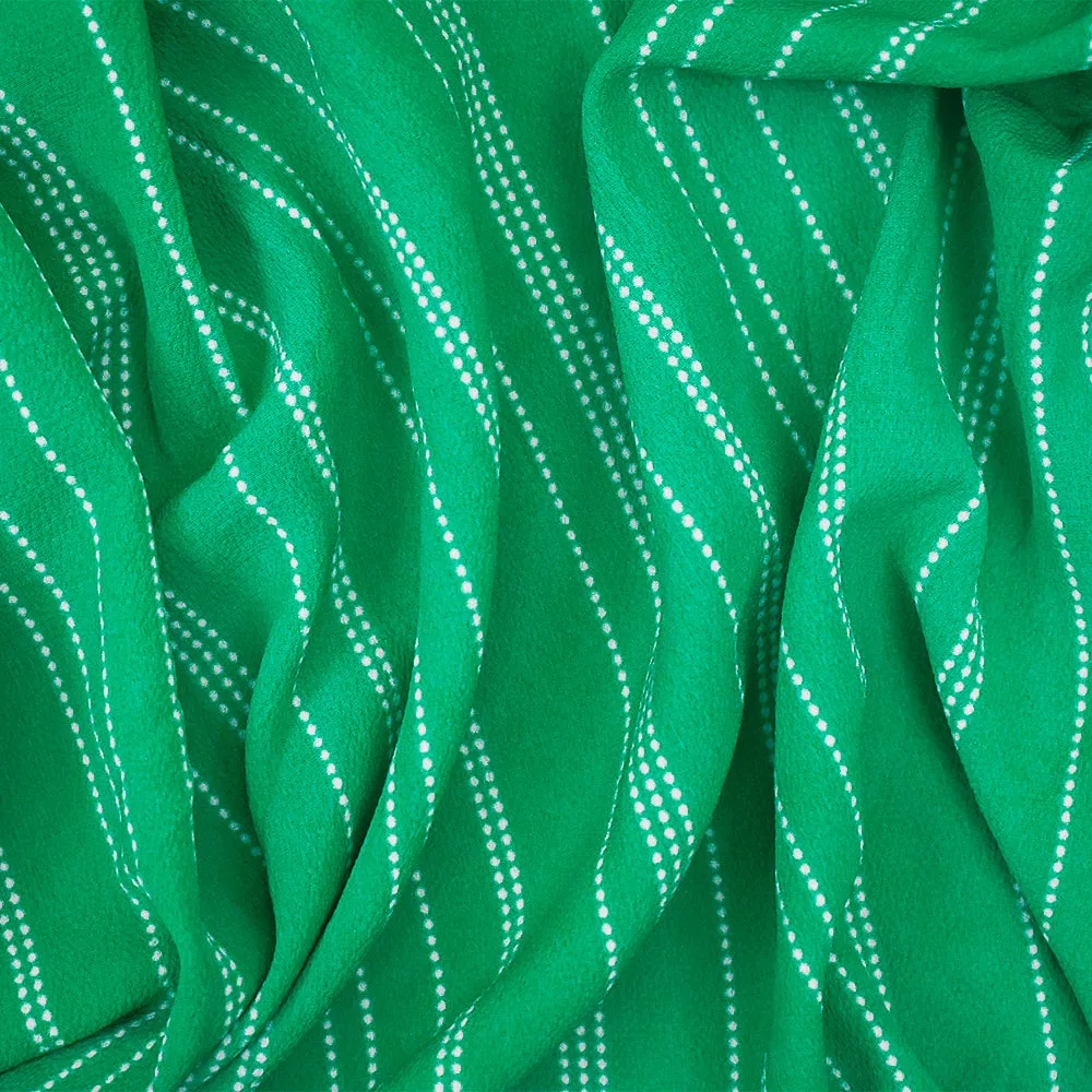 Green-White Dotted Stripe Printed Crepe Georgette Woven Fabric