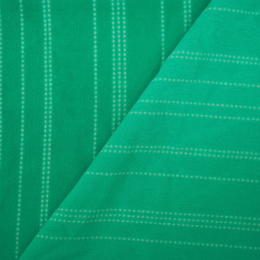 Green-White Dotted Stripe Printed Crepe Georgette Woven Fabric