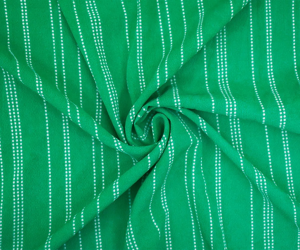 Green-White Dotted Stripe Printed Crepe Georgette Woven Fabric
