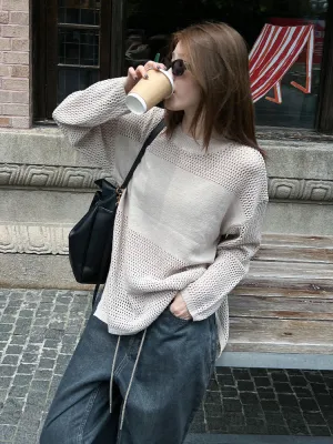 Long-sleeved Hollow Knitted Sweater