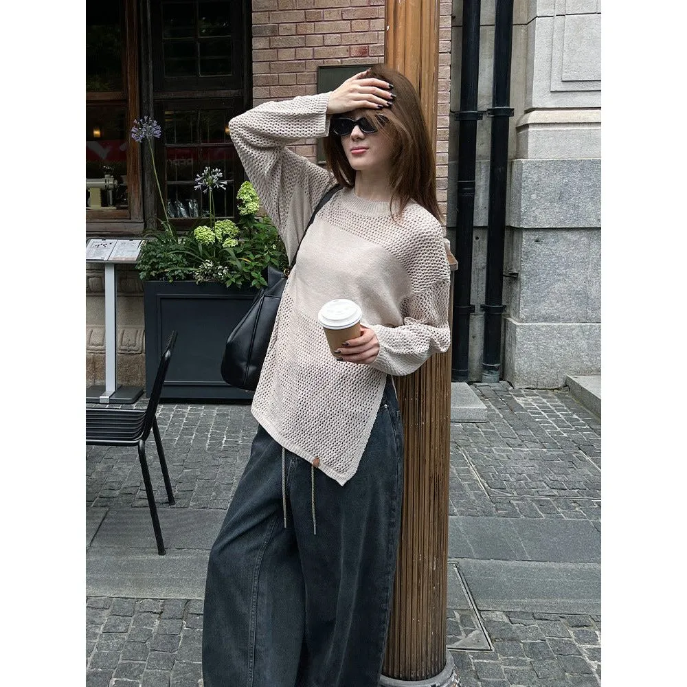 Long-sleeved Hollow Knitted Sweater