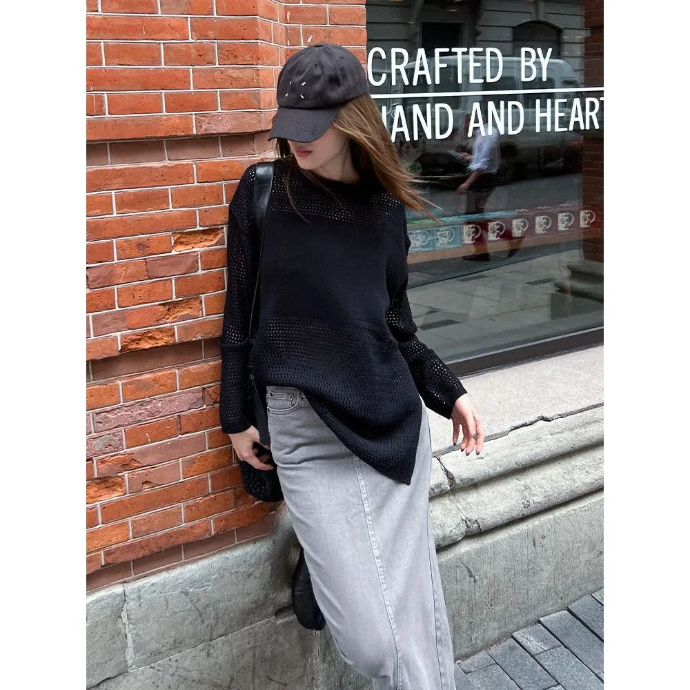Long-sleeved Hollow Knitted Sweater
