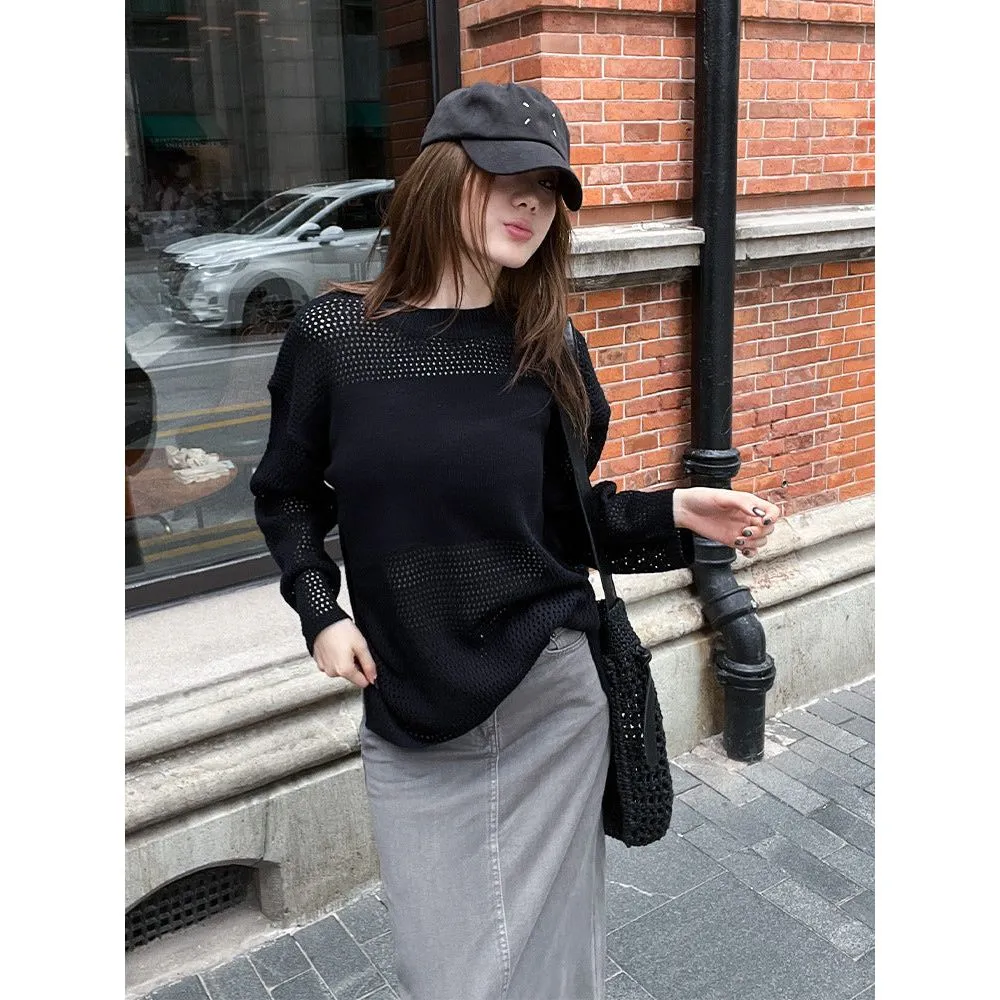 Long-sleeved Hollow Knitted Sweater