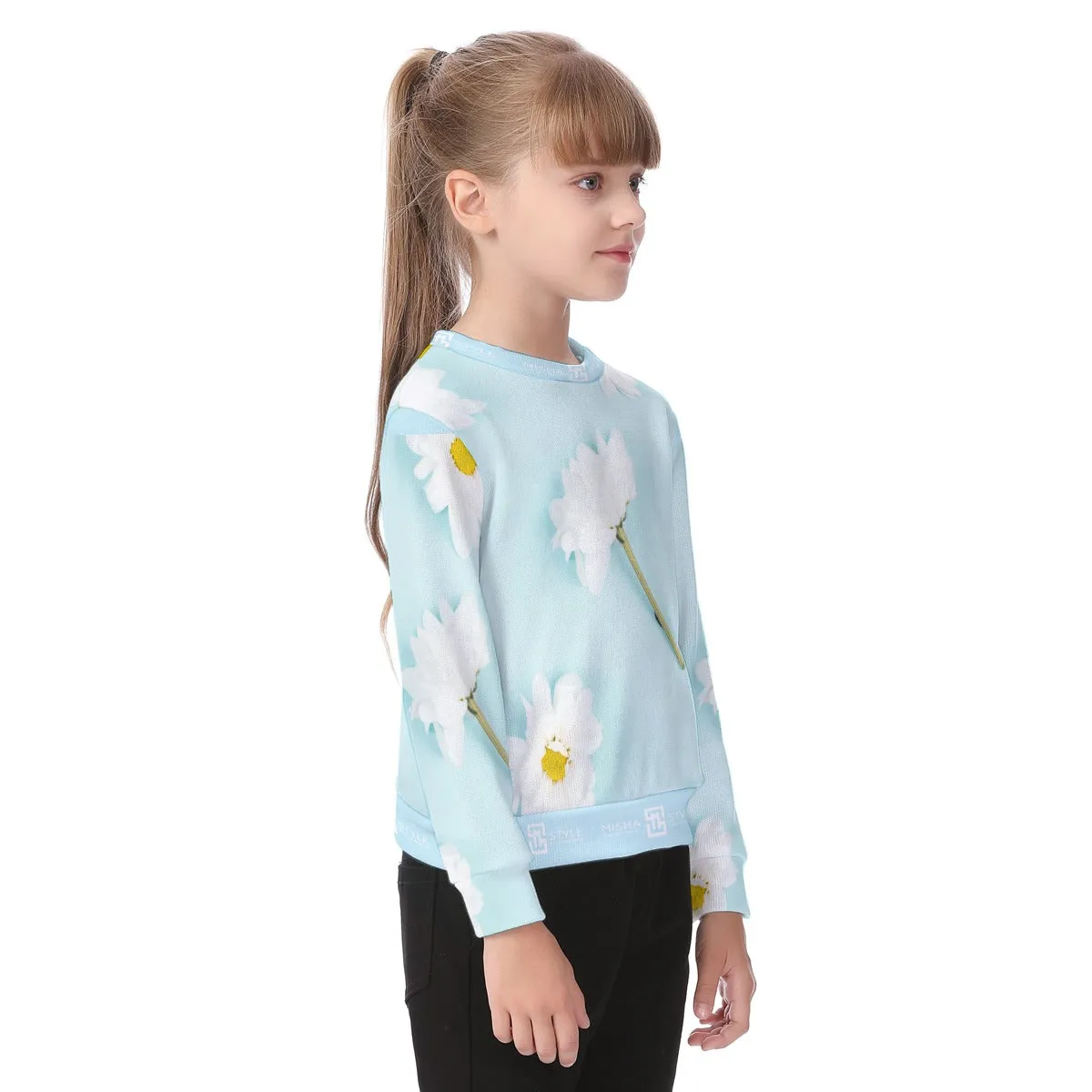 Luxury Floral Baby Blue Kids Sweater