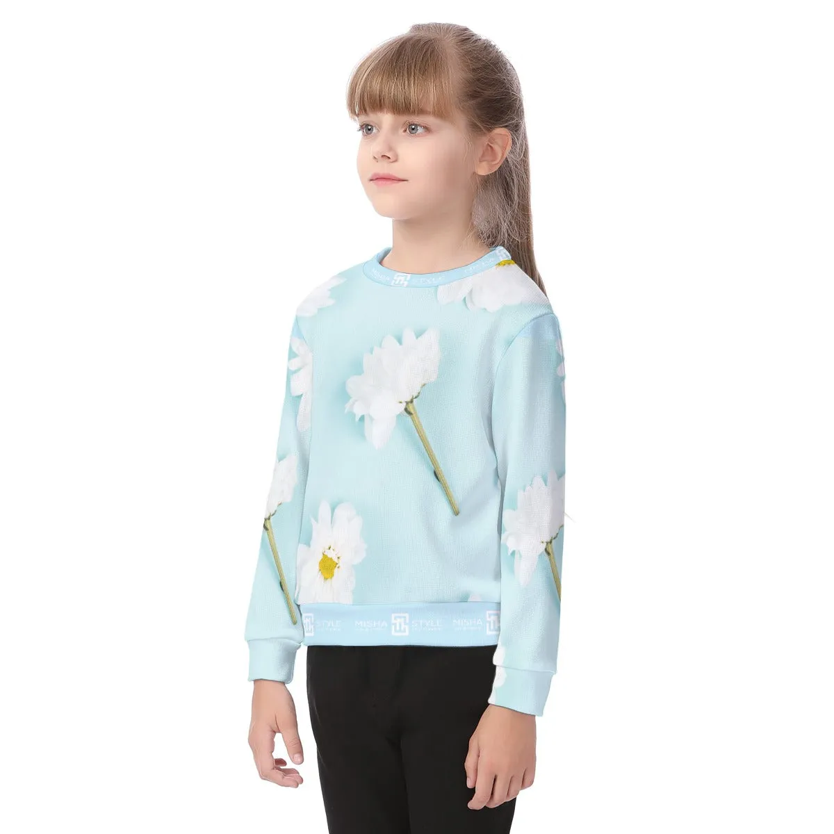 Luxury Floral Baby Blue Kids Sweater