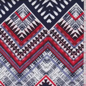 Navy/Red/White Tribal Chevron Rayon Challis Fabric