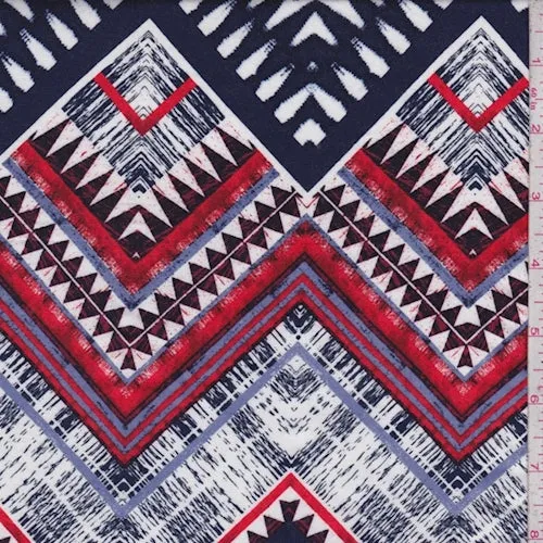 Navy/Red/White Tribal Chevron Rayon Challis Fabric
