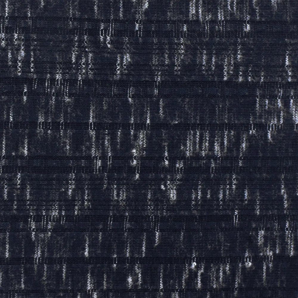 Night Navy-White Slub Stretch Multi Rib Knit Fabric